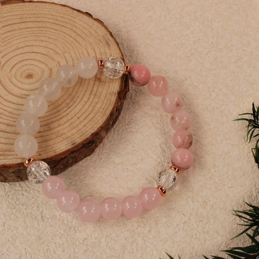 Heart Resonance: Rose Quartz & Clear Crystal Bracelet for Inner Peace 🎀
إسوارة "رنين القلب": سحر الكوارتز الوردي لتعزيز حُب الذات ✨💖
